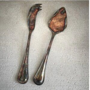 Vintage Godinger Set of 2 Silver Plated Cheese Servers Knives Japan